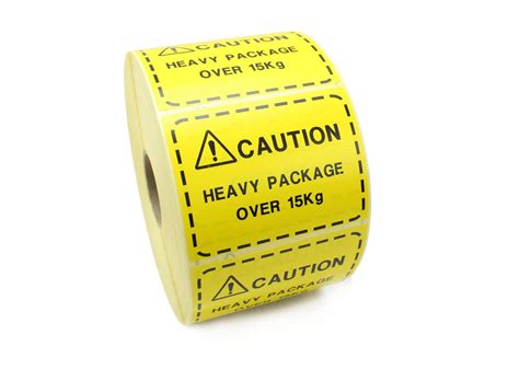 Caution Heavy Package Over 15kg Bright Yellow Shipping Labels