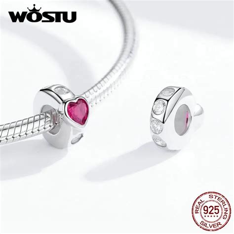 WOSTU 925 пробы серебро роза красное сердце бусины подходят браслет ...