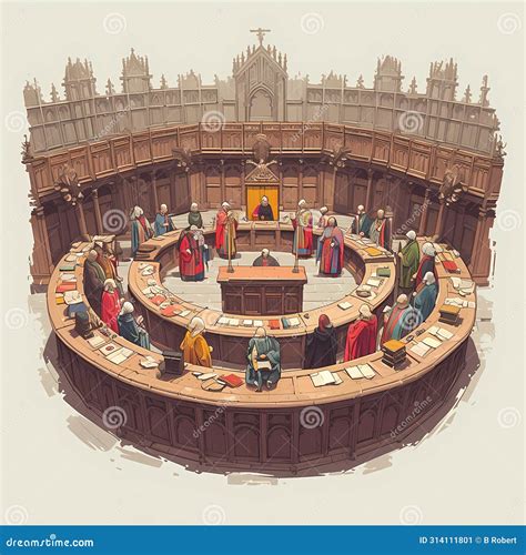 Ancient Courtroom Illustration Legal And Historic Depiction Stock