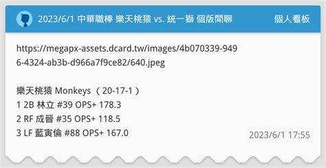 202361 中華職棒 樂天桃猿 Vs 統一獅 個版閒聊 個人看板板 Dcard