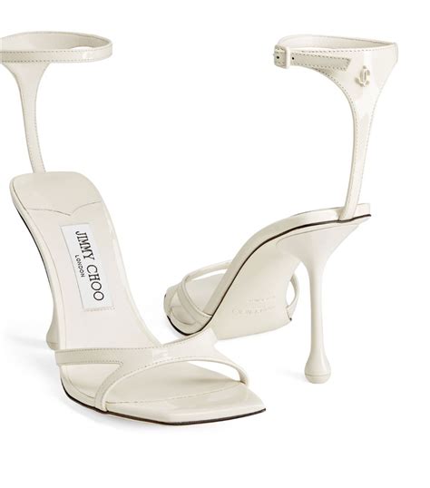 Womens Jimmy Choo White Ixia 95 Patent Leather Heeled Sandals Harrods UK