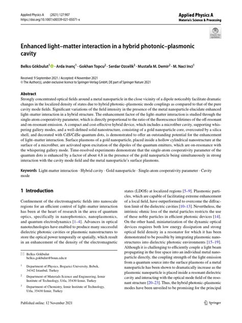 Enhanced Light Matter Interaction In A Hybrid Photonic Plasmonic Cavity