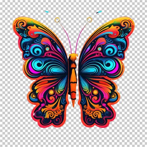 Ilustración de mariposa colorida en un fondo transparente Archivo PSD