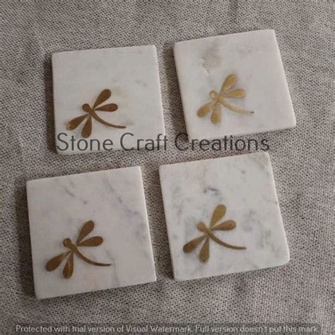 White Marble Coaster With Brass Inlay Size Inch Round At Rs