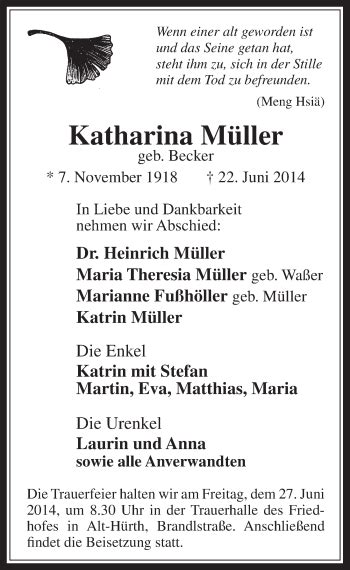 Traueranzeigen Von Katharina M Ller Wirtrauern