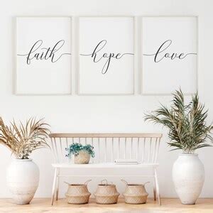 Faith Hope Love Print Set Of 3 Wall Art Christian Wall Decor