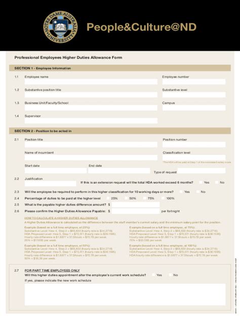 Fillable Online Professional Employees Higher Duties Allowance Form Fax