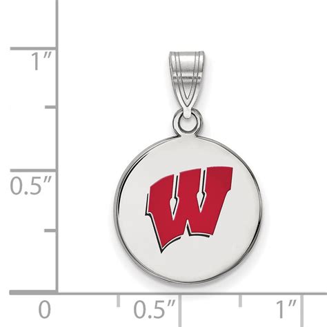 Wisconsin Badgers Red School Letter Logo Disc Charm Pendant In Sterling