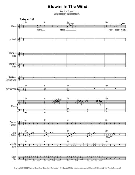 Blowin In The Wind Arr Tunescribers By Bob Dylan Sheet Music For