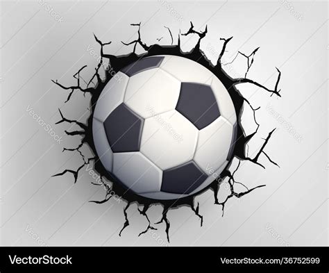 Soccer Ball Flying Through Wall With Cracks Vector Image