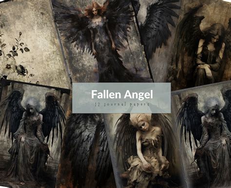 Gothic Fallen Angel Junk Journal Pages Dark Scrapbook Paper Kit