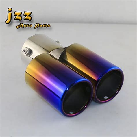 Jzz Universal Car Exhaust Tip Mm Inlet Outlet Blue Rainbow Double