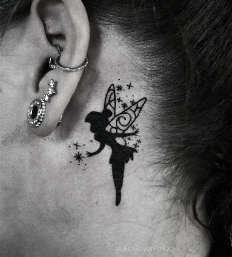 Tinkerbell Silhouette Tattoo Behind Ear