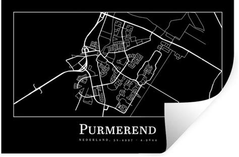 Muurstickers Plattegrond Purmerend Kaart Stadskaart 90x60 Cm