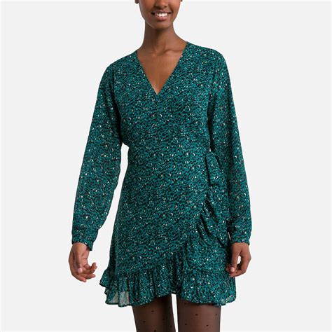 Printed Wrapover Mini Dress Green Only La Redoute