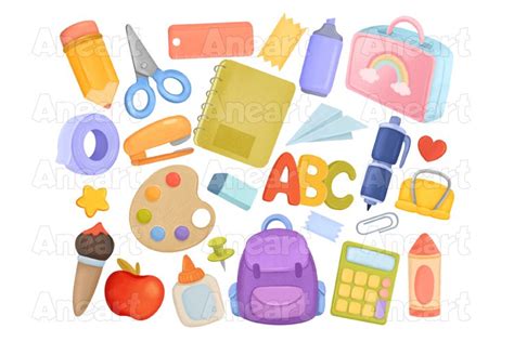 Cute school clip art, back to school, school supplies, png