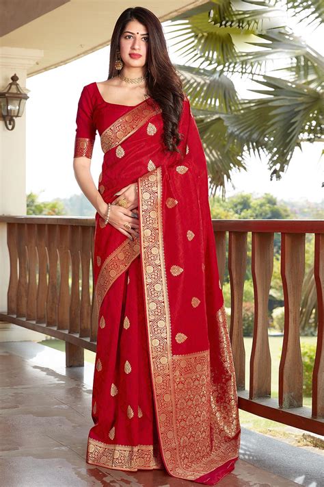 Buy Stunning Red Banarasi Silk Saree Online Like A Diva