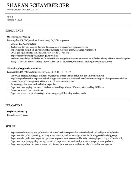 Operations Executive Resume Wrightsinvestenterprise