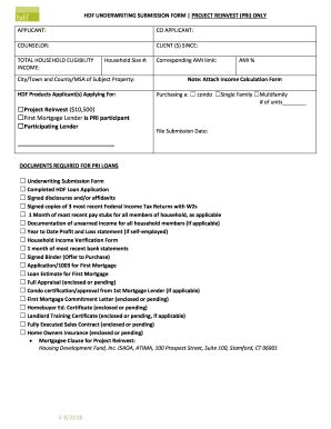 Fillable Online Underwriting Submission Form Housing Development Fund