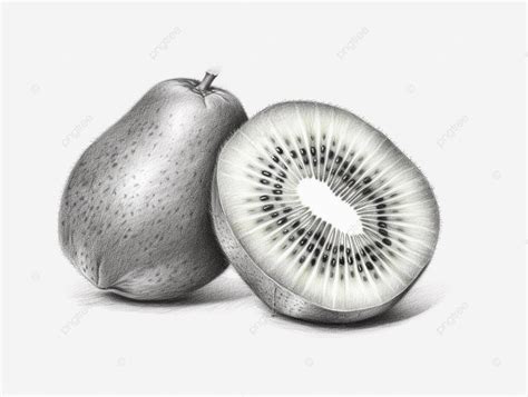 Schwarz Wei Zeichnung Einer Kiwi Frucht Bleistiftzeichnung Kiwis Png