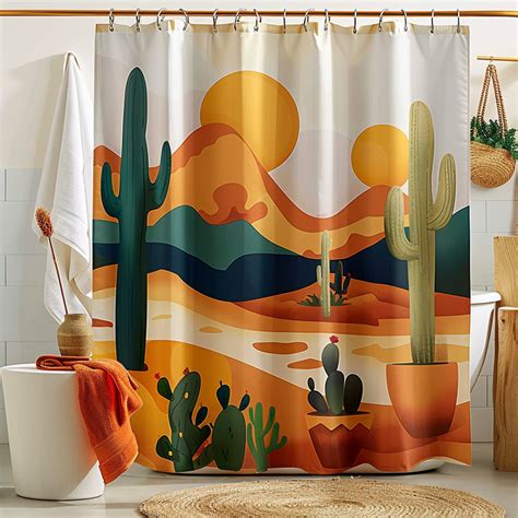 Southwestern Desert Oasis Shower Curtain Boho Cactus Landscape Design