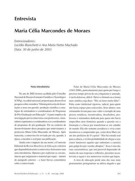 Pdf Entrevista Maria C Lia Marcondes De Moraes