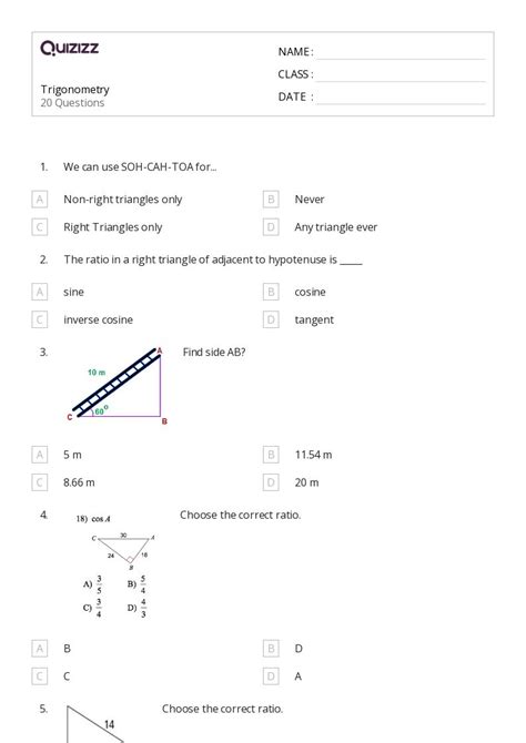 50 Trigonometry Worksheets For 10th Grade On Quizizz Free Printable