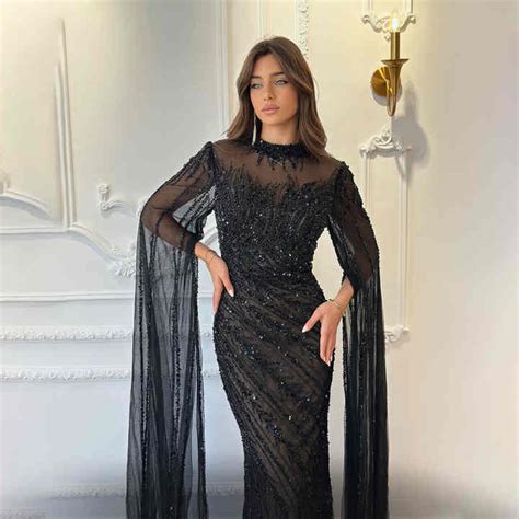 Luxury Beaded Mermaid Nude Pink Evening Dress With Cape Sleeve