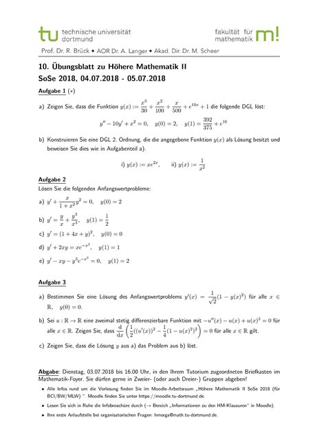 H Here Mathematik Bung Ubungsblatt Zu H Ohere Mathematik Ii