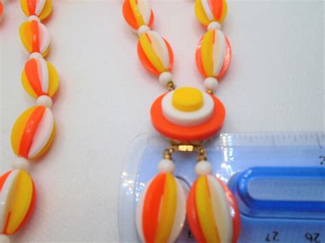 Vintage Gold Tone Double Strand Orange Yellow And Wh Gem