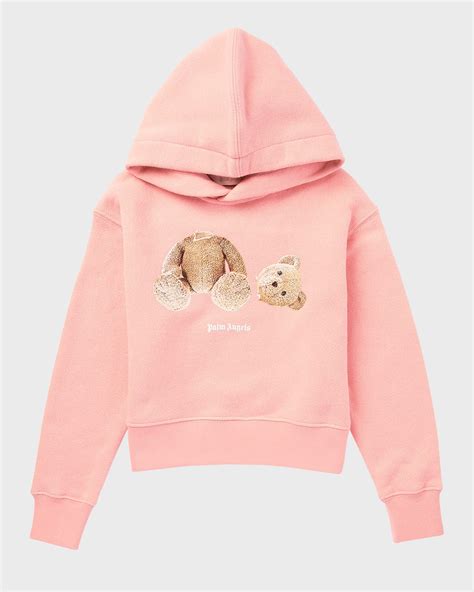 Palm Angels Kids Girls Classic Bear Logo Print Hoodie In Pink Brown