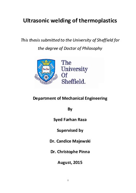 Pdf Ultrasonic Welding Of Thermoplastics Syed Farhan Raza