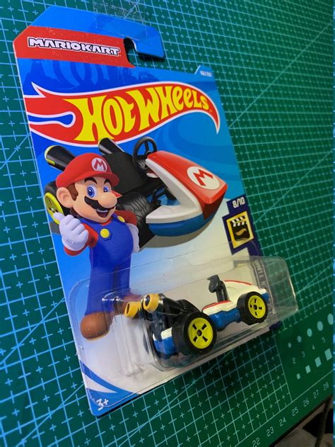 Hot Wheels Mario Kart Mario White And Blue HW Screen Time Long Card Hard To Find Collector