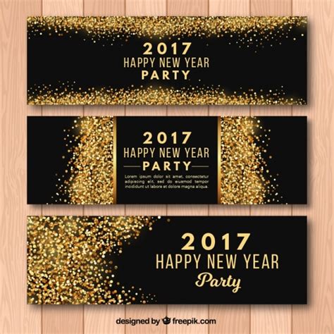 Nieuw Jaar Feest 2017 Banners Met Gouden Glitter Gratis Vector