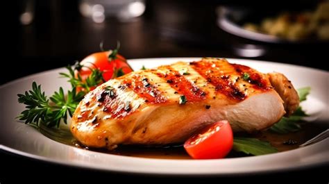 Premium Ai Image Closeup Of Tasty Roast Chicken Breast Served On