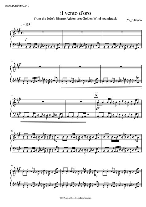 Jojo S Bizarre Adventure Il Vento D Oro Sheet Music Pdf Free Score