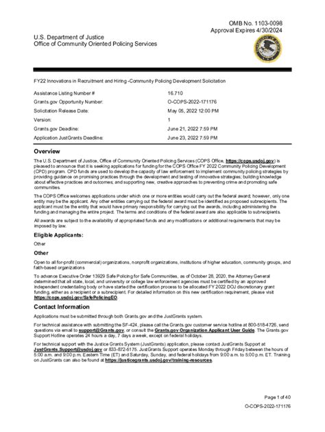 Fillable Online Cops Usdoj Solicitation Findercops Office Department