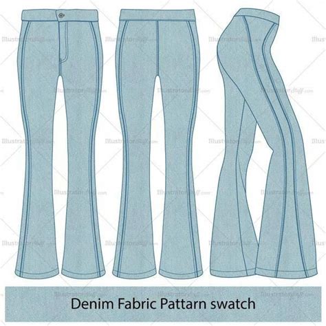 A Fashion Flat Vector Template For Women S Flared Jeans This Template Includes Front And Back