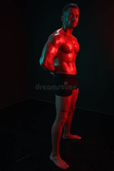 Fashion Portrait Of An Athletic Trim Attractive Man Manly Naked Torso In His Underpants