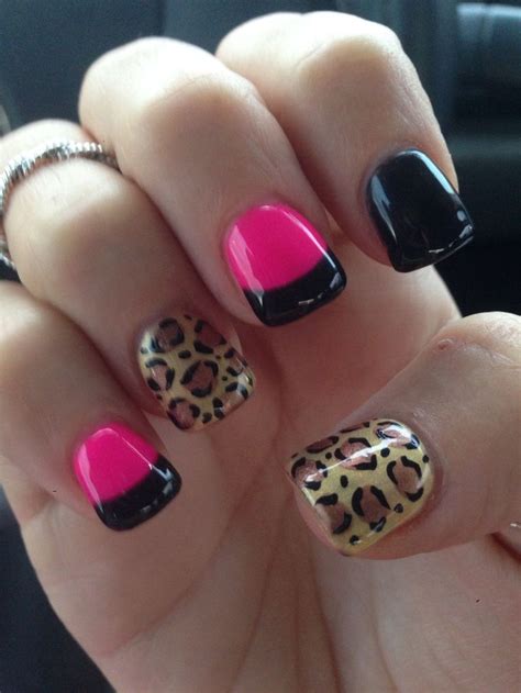 Leopard And Hot Pink Nails Hot Pink Nails Nail Designs