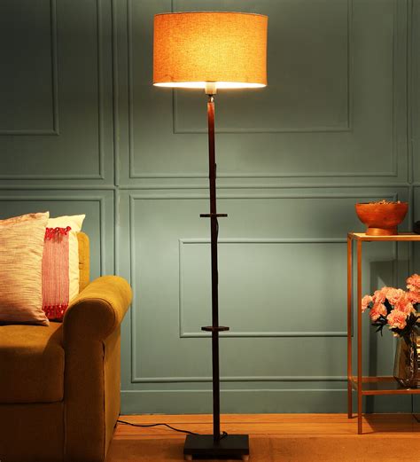 Buy Deigo Beige Fabric Shade Club Floor Lamp With Wood Base By Sanded