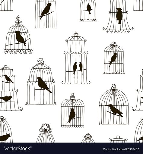 Seamless Pattern With Birds In Cages Royalty Free Vector