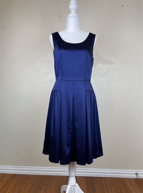 Elie Tahari Navy Blue Satin Fit And Flare Dress Scoop N Gem