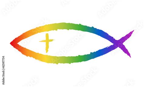 Christliches Fisch Symbol In Regenbogenfarben Locker Gezeichnet Stock