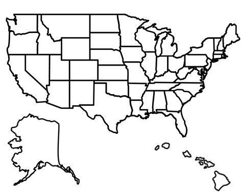 USA Map With States Black and White Printable