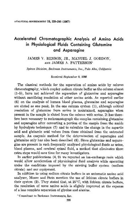 Pdf Accelerated Chromatographic Analysis Of Amino Acids In Physiological Fluids Containing