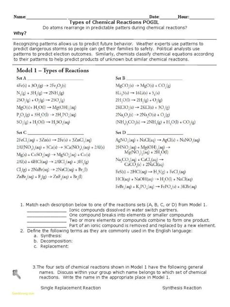 Identifying Types Of Chemical Reactions Worksheet Answer Key