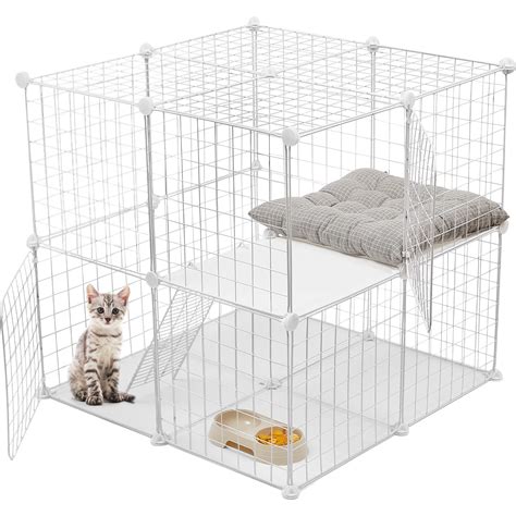 2 Tier Large Cat Cage Crate DIY Pet Playpen Detachable Dense Metal Wire