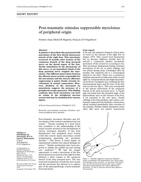 Pdf Post Traumatic Suppressible Myoclonus Of Peripheral Origin