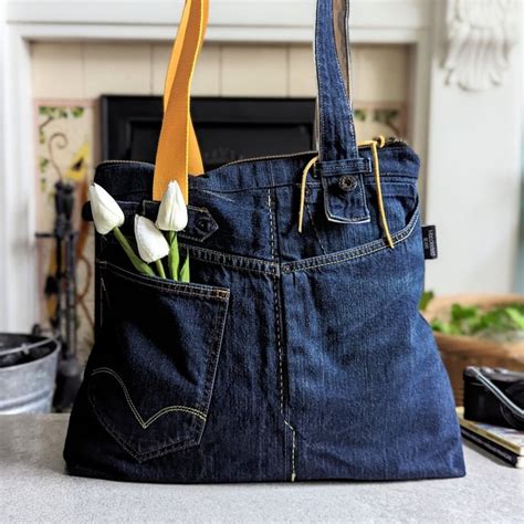 Recycled Denim Zipped Large Shoulder Tote Bag F Folksy